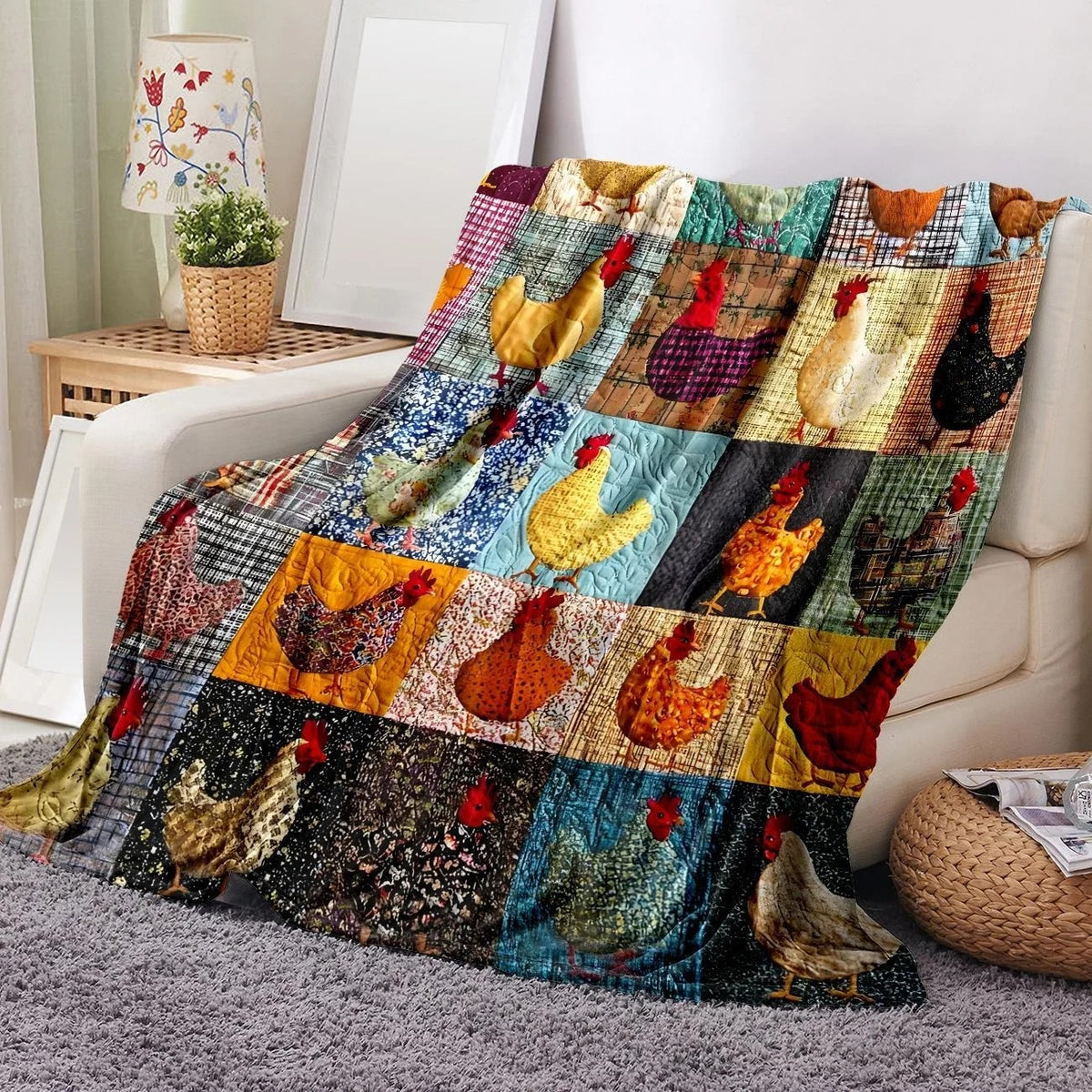 Cute Chicken Pattern Flannel Blanket