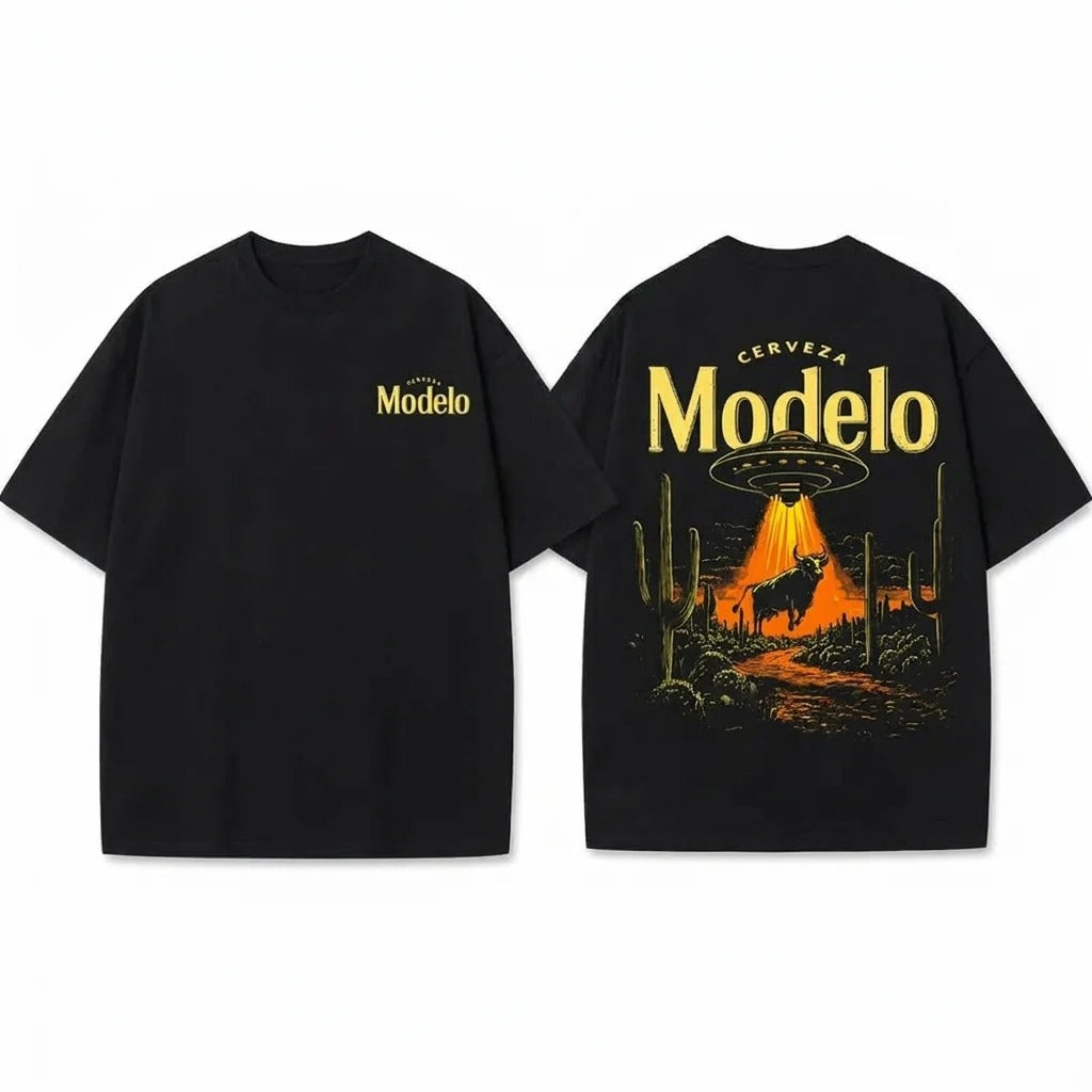UFO Abducting Bull In Desert Cactus Scene – Tee, Crewneck & Hoodie