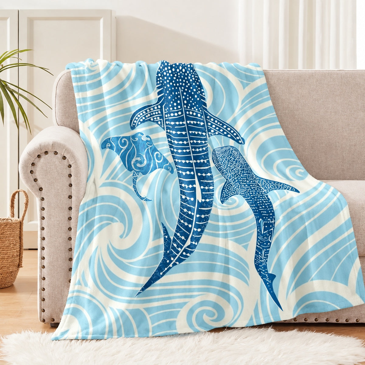 Ocean Whale Shark Waves Flannel Blanket
